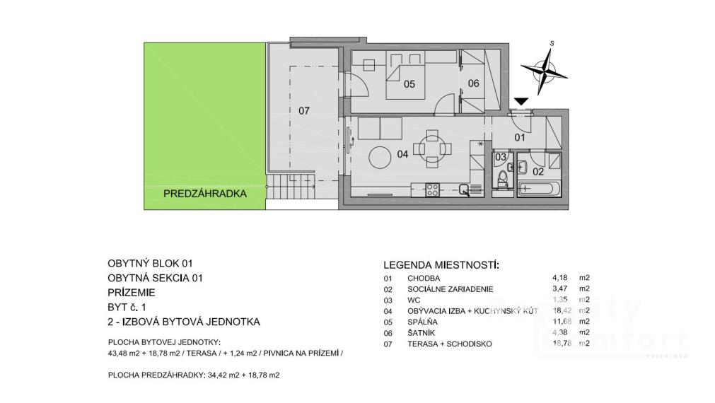 REZIDENCIA BOJNICE - 2-izb. byt s predzáhradkou, terasou a park. miestom