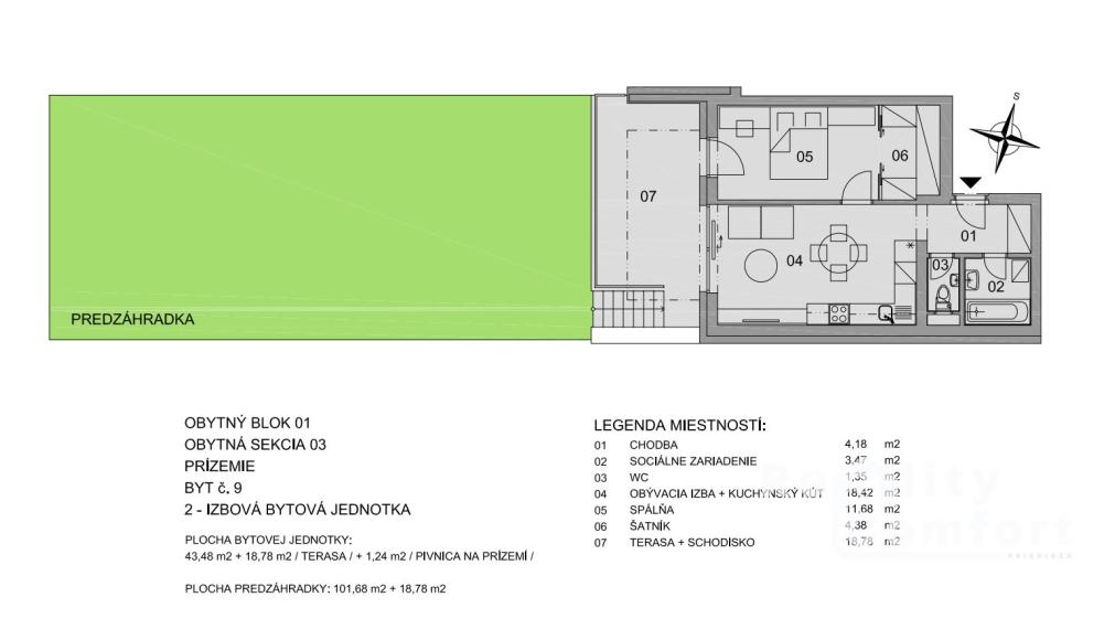 REZIDENCIA BOJNICE - 2-izb. byt s terasou, predzáhradkou a park. miestom