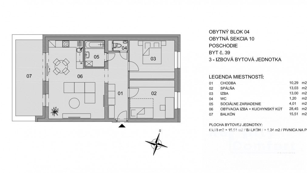 REZIDENCIA BOJNICE - 3-izb.byt s balkónom a park. miestom