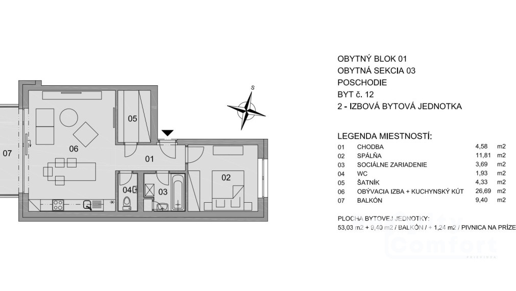 REZIDENCIA BOJNICE - priestranný 2-i. byt s balkónom